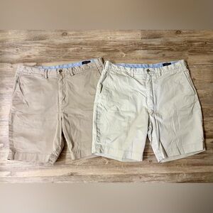 Ralph Lauren Men's Tan and Cream Flat Front Shorts Size 38